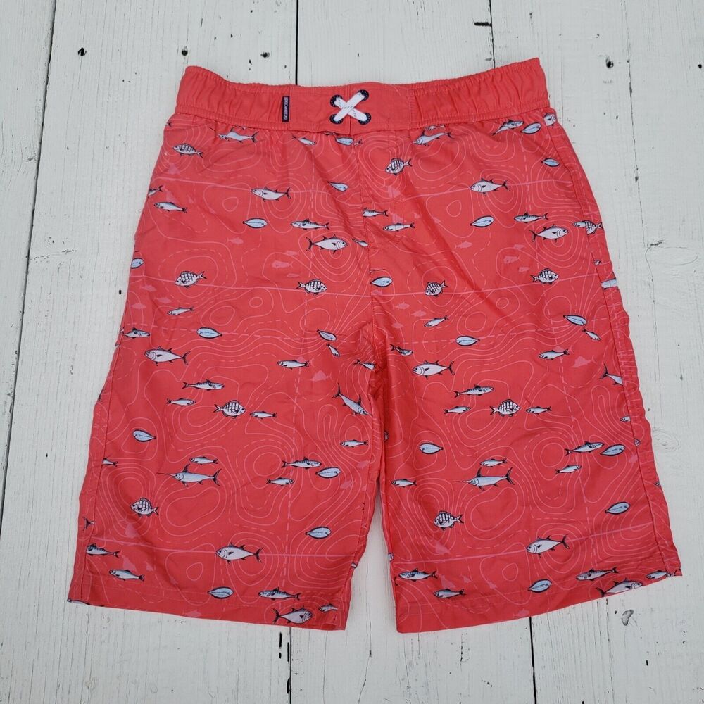Ocean & Coast Boys Red Fish X Drawstring Swim Shorts Sz M (10-12)